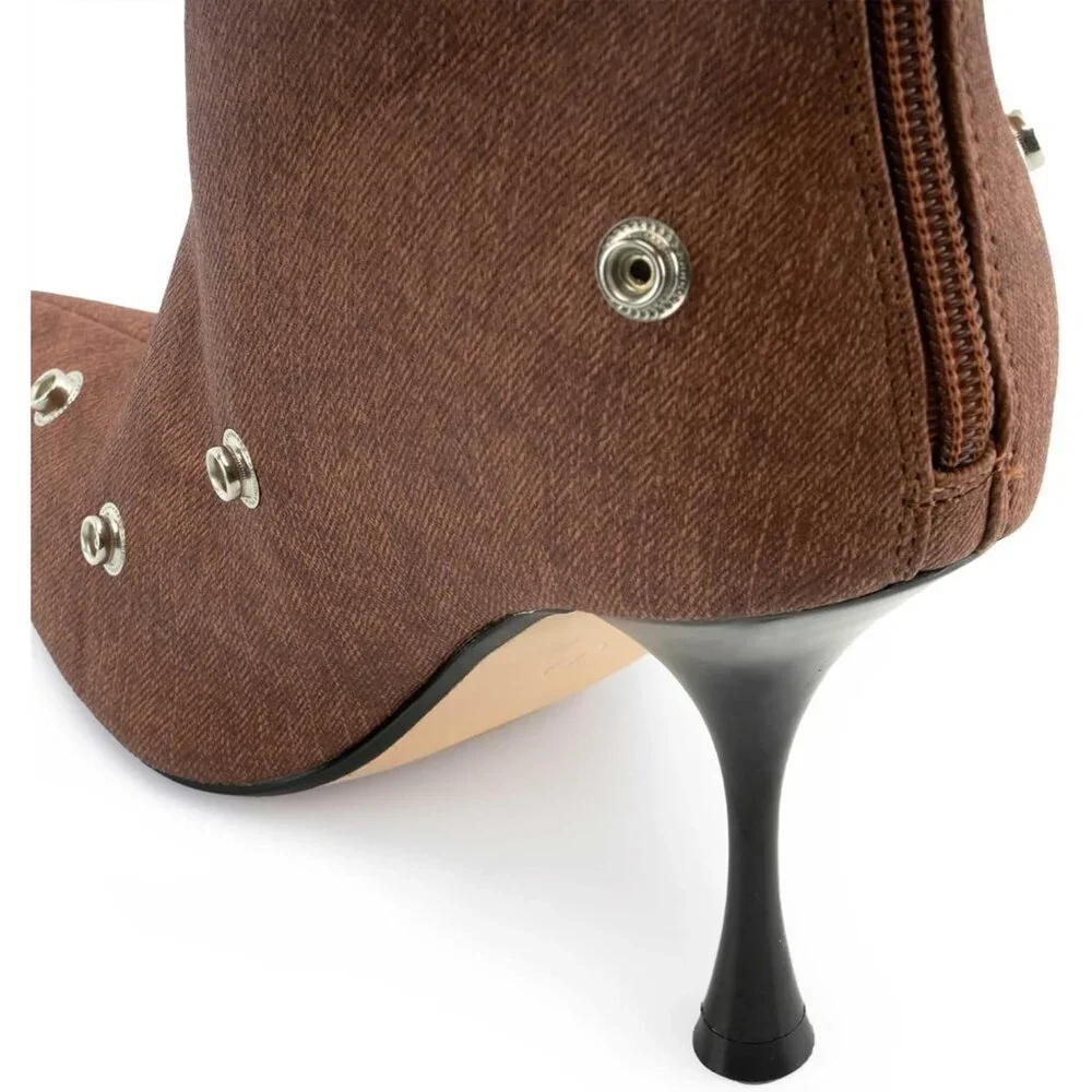 Women Brown Suede Detachable Snap-off Panel Fold Over Fall Shark Knee High Boot